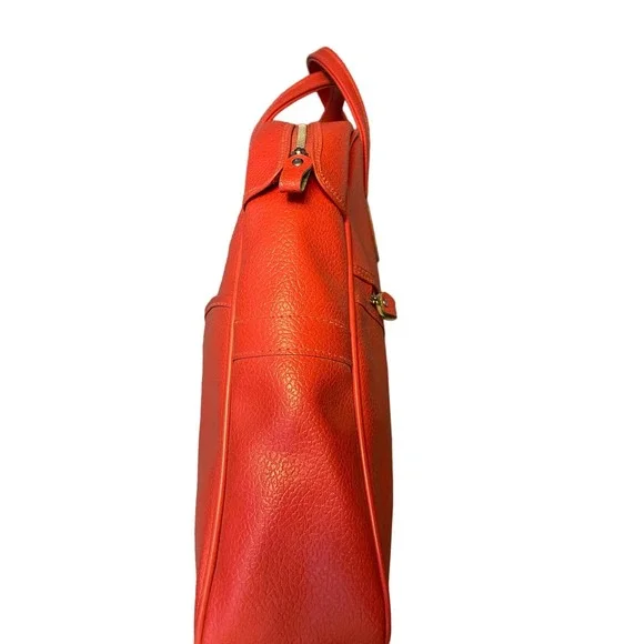 Vintage Womens Travel Bag Coral Outer Pocket Dual Handle Vinyl-Taiwan - Picture 3 of 11